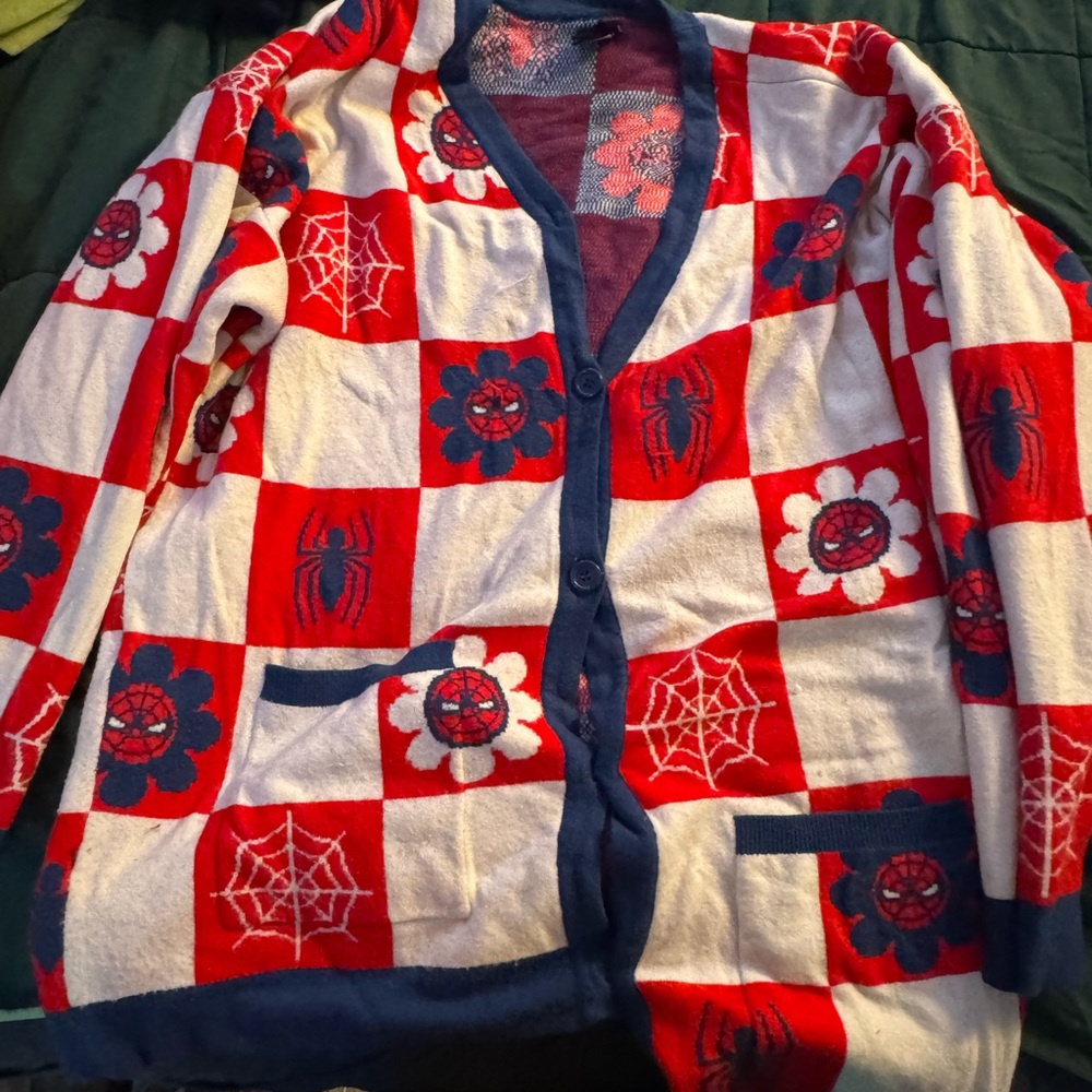 Red, White & Blue Spider man Patchwork Cardigan